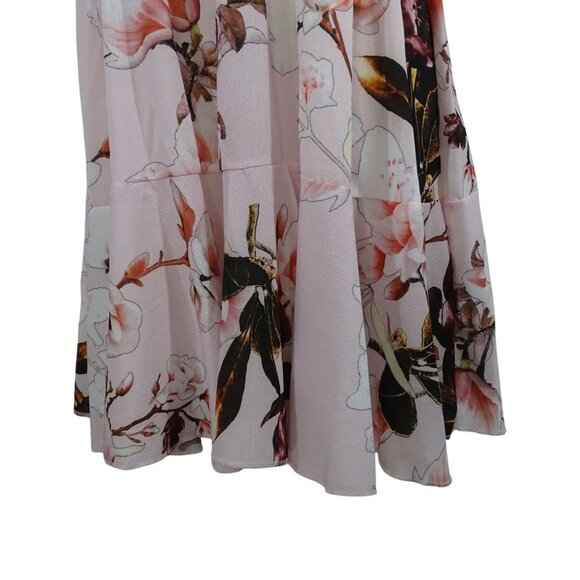 Boohoo Floral Crepe Smock Dress Women Size 12 Pink Tiered Short Sleeve NEW - Picture 3 of 10